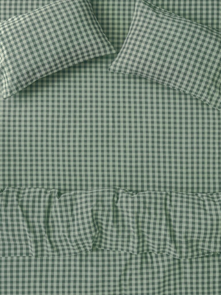Pine Green Gingham Linen Blend Fitted Sheet