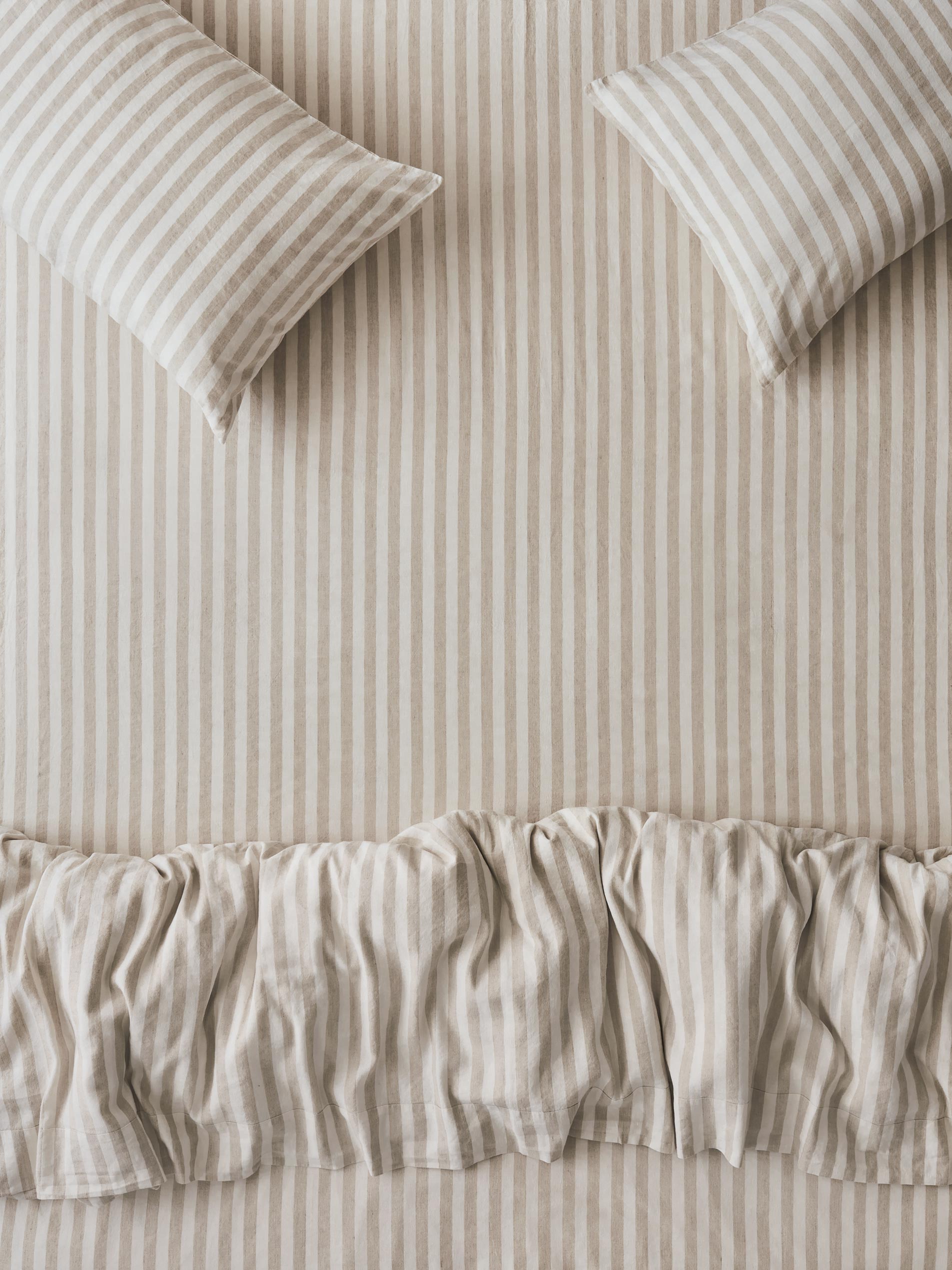 Oatmeal Striped Linen Blend Fitted Sheet Style 2