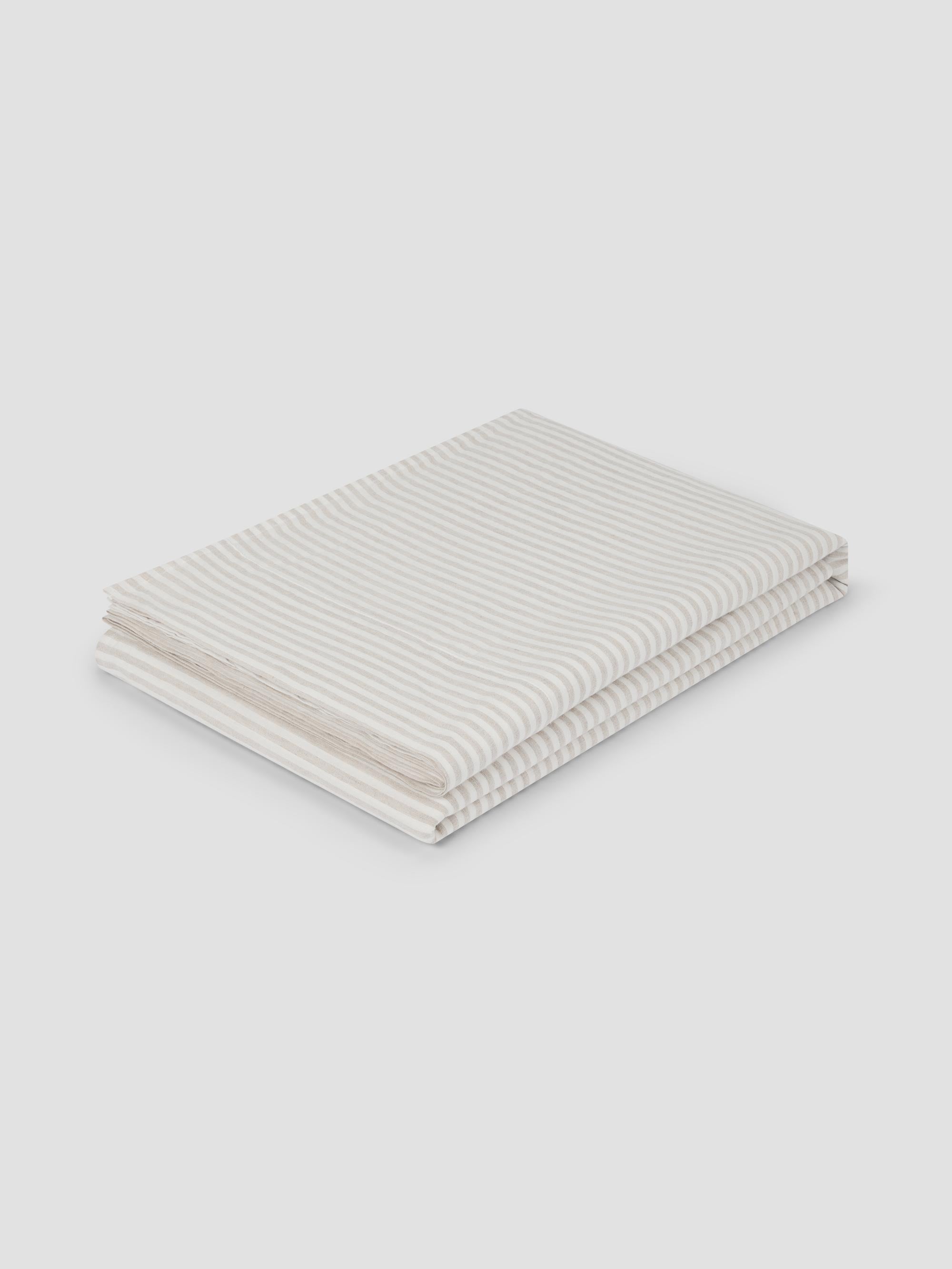 Oatmeal Striped Linen Blend Flat Sheet Style 2