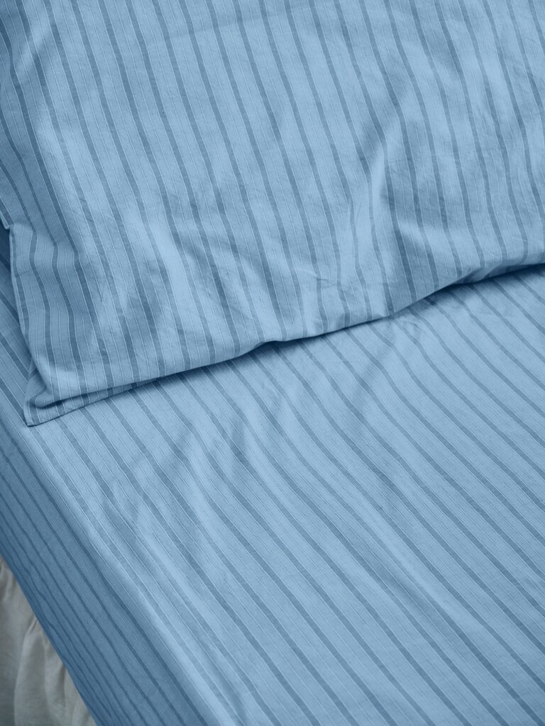 Pale Blue Striped Cotton Fitted Sheet
