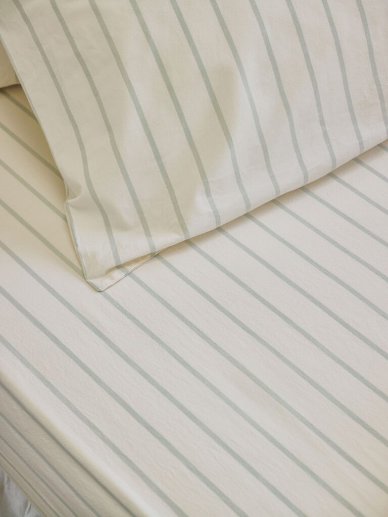 Mellow Green Striped Cotton Fitted Sheet