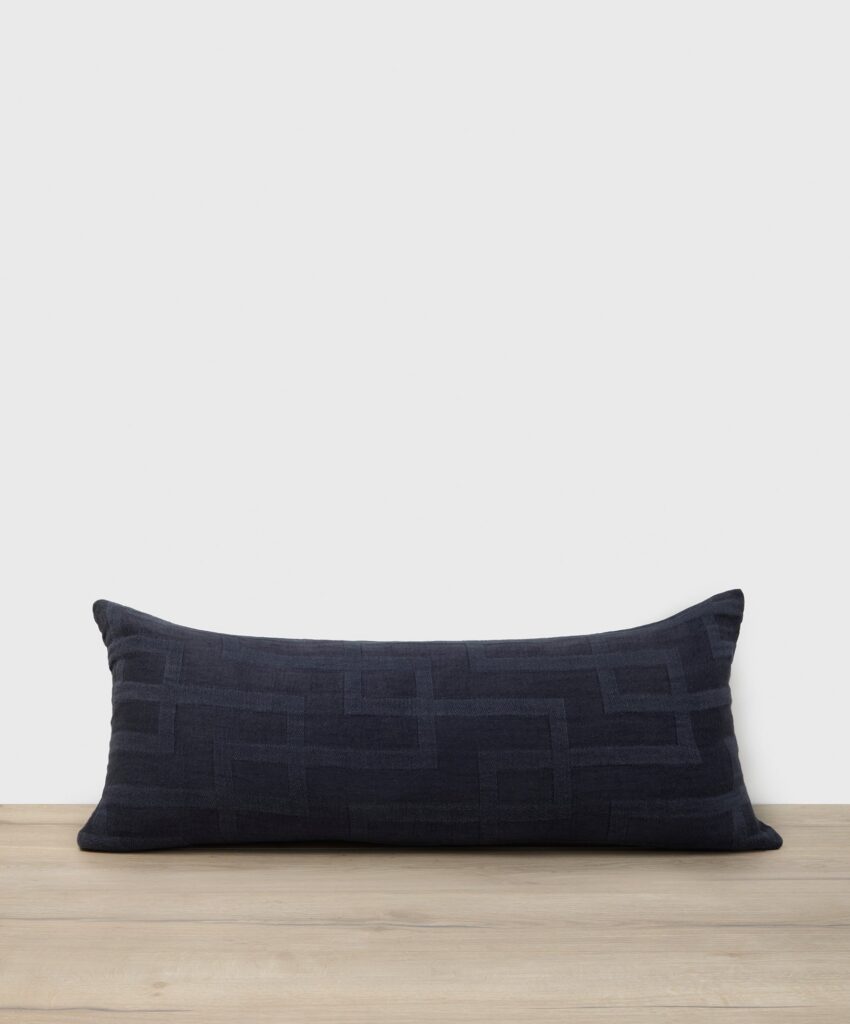 Navy Linen Lumbar Decorative Cushion Cover