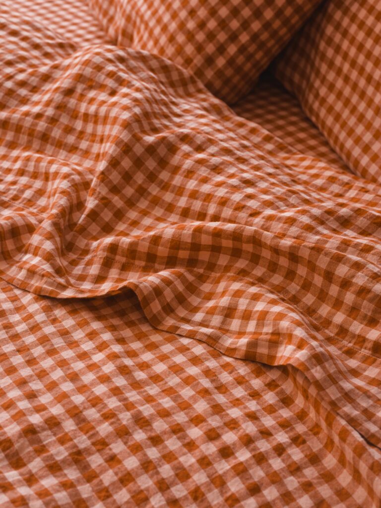 Cinnamon Gingham Linen Blend Flat Sheet