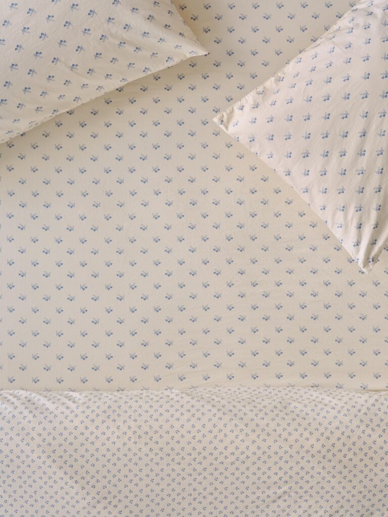Blue Floral Cotton Fitted Sheet Style 2