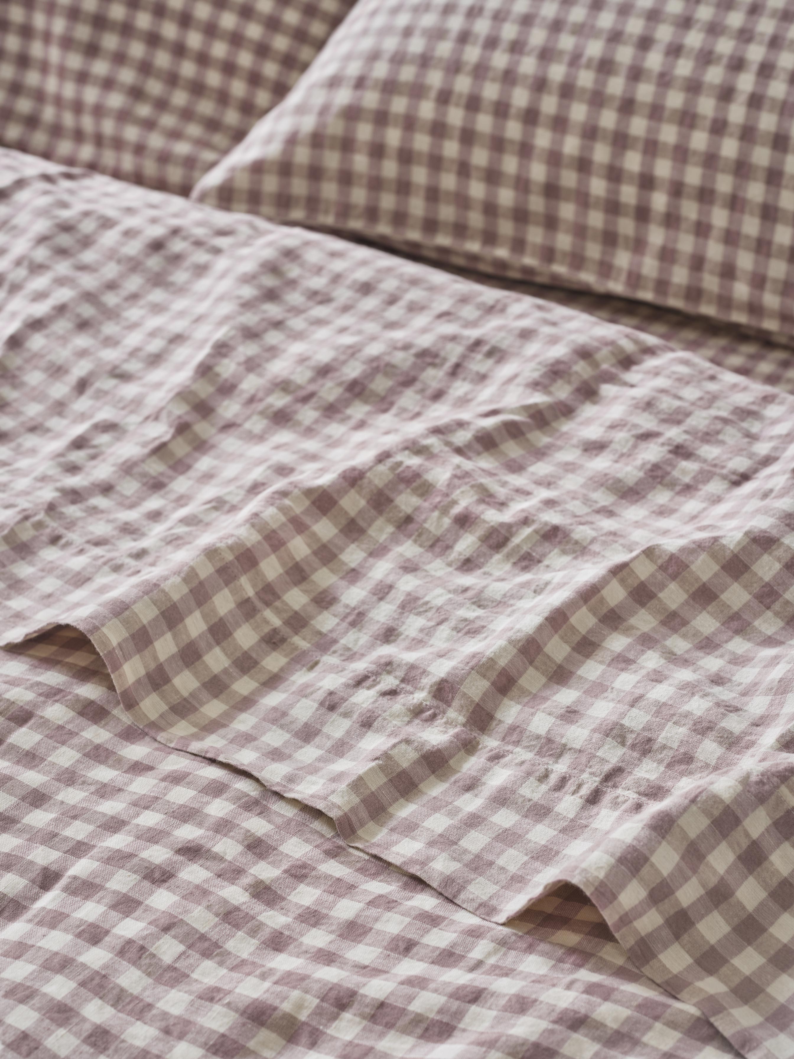 Gingham Linen Blend Flat Sheet