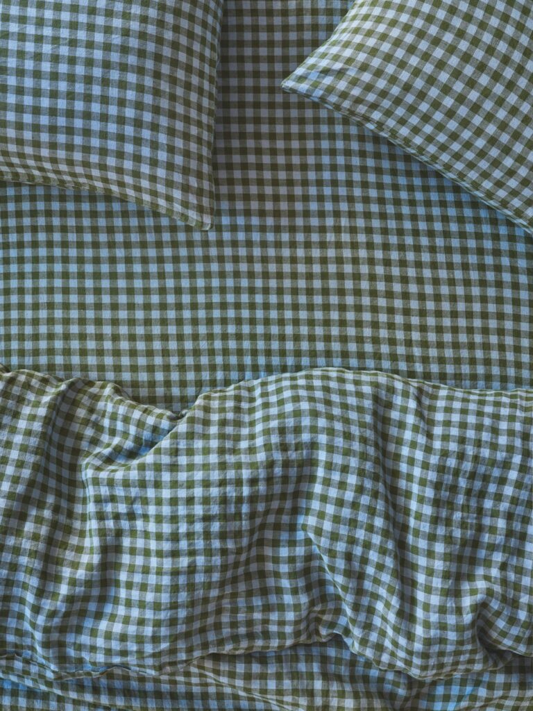 Fern Green Gingham Linen Blend Fitted Sheet
