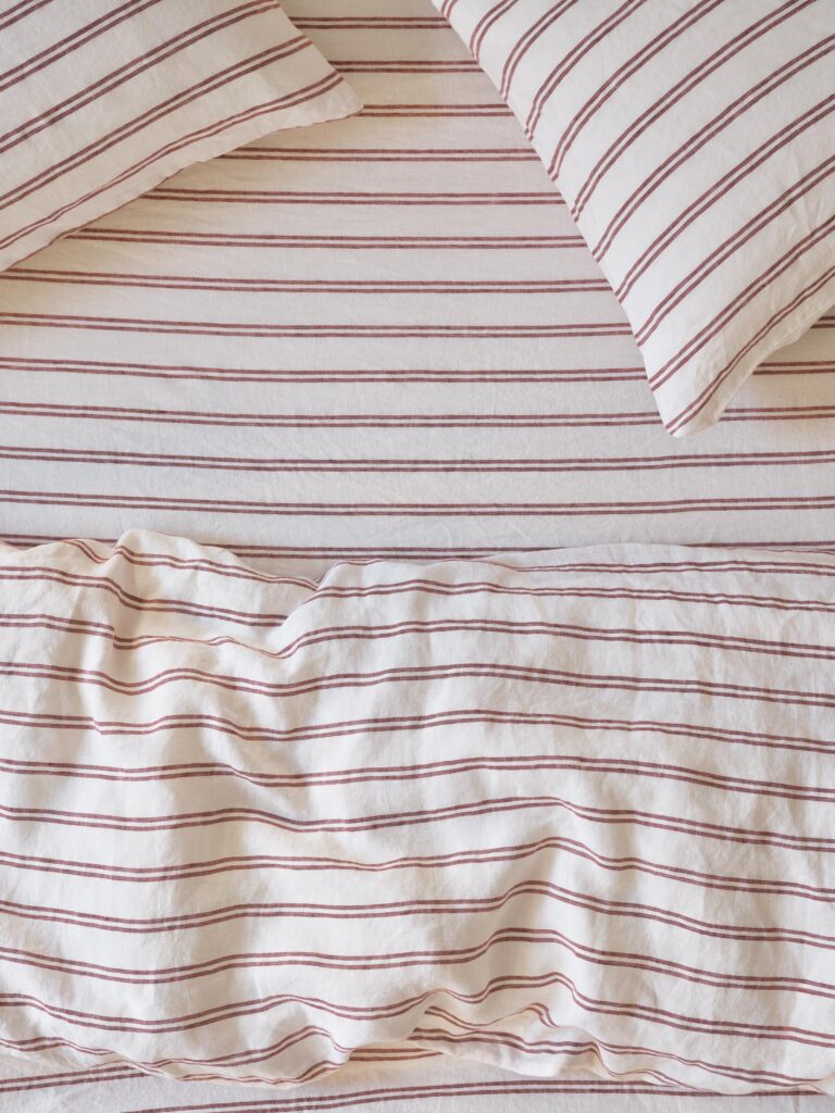 Rhubarb Striped Linen Blend Fitted Sheet Style 2