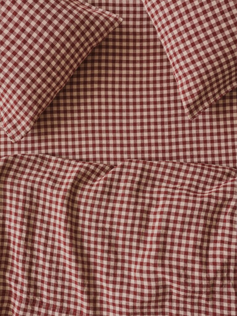 Rhubarb Gingham Linen Blend Fitted Sheet Style 2