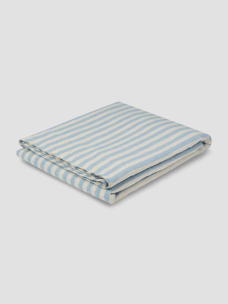 Blue Striped Linen Flat Sheet