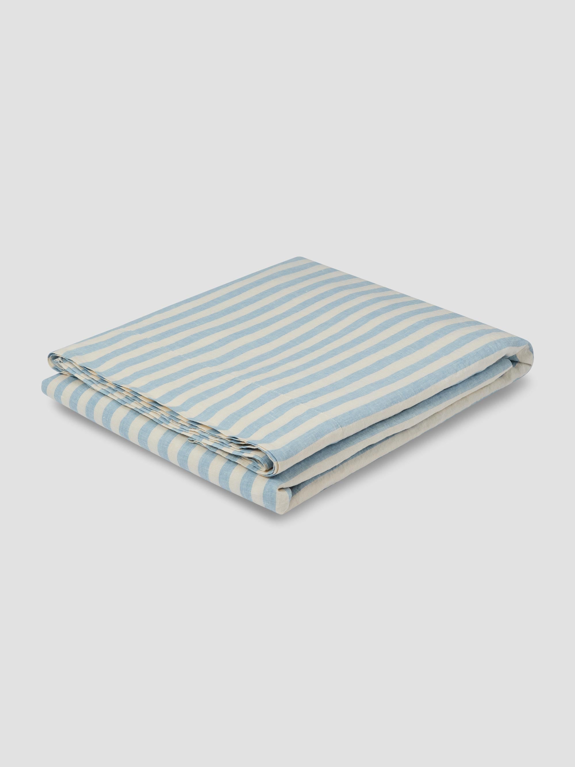 Blue Striped Linen Flat Sheet