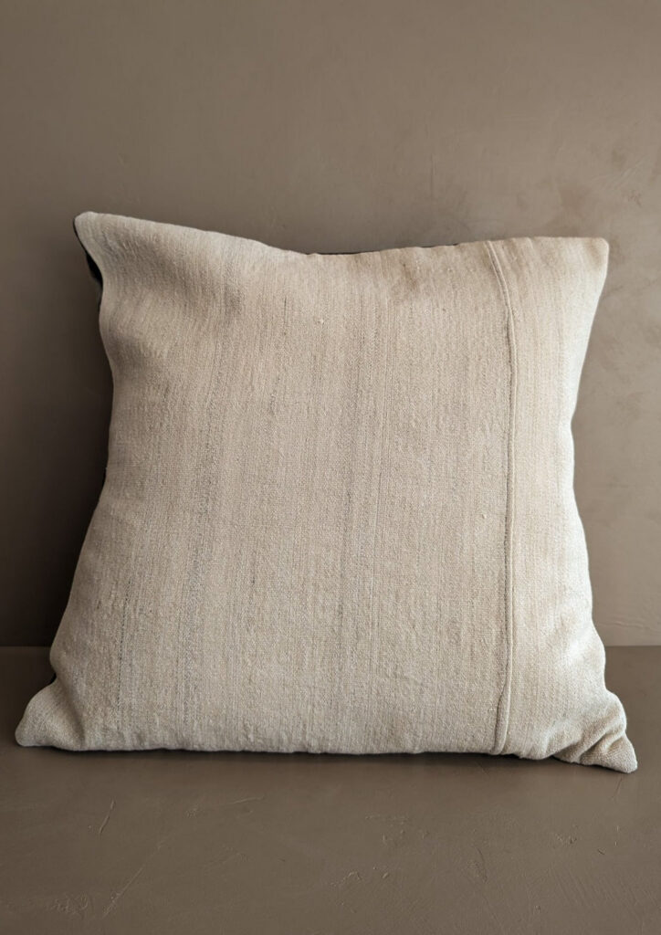 Cream Gray Square Batik Backed Pillow Cover
