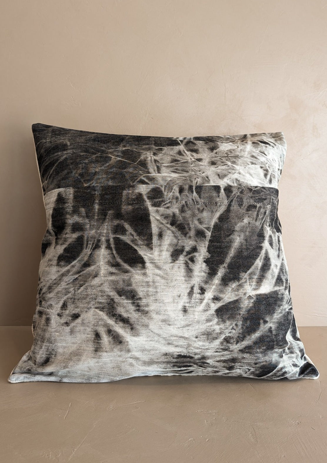 Cream Gray Square Batik Backed Pillow Cover