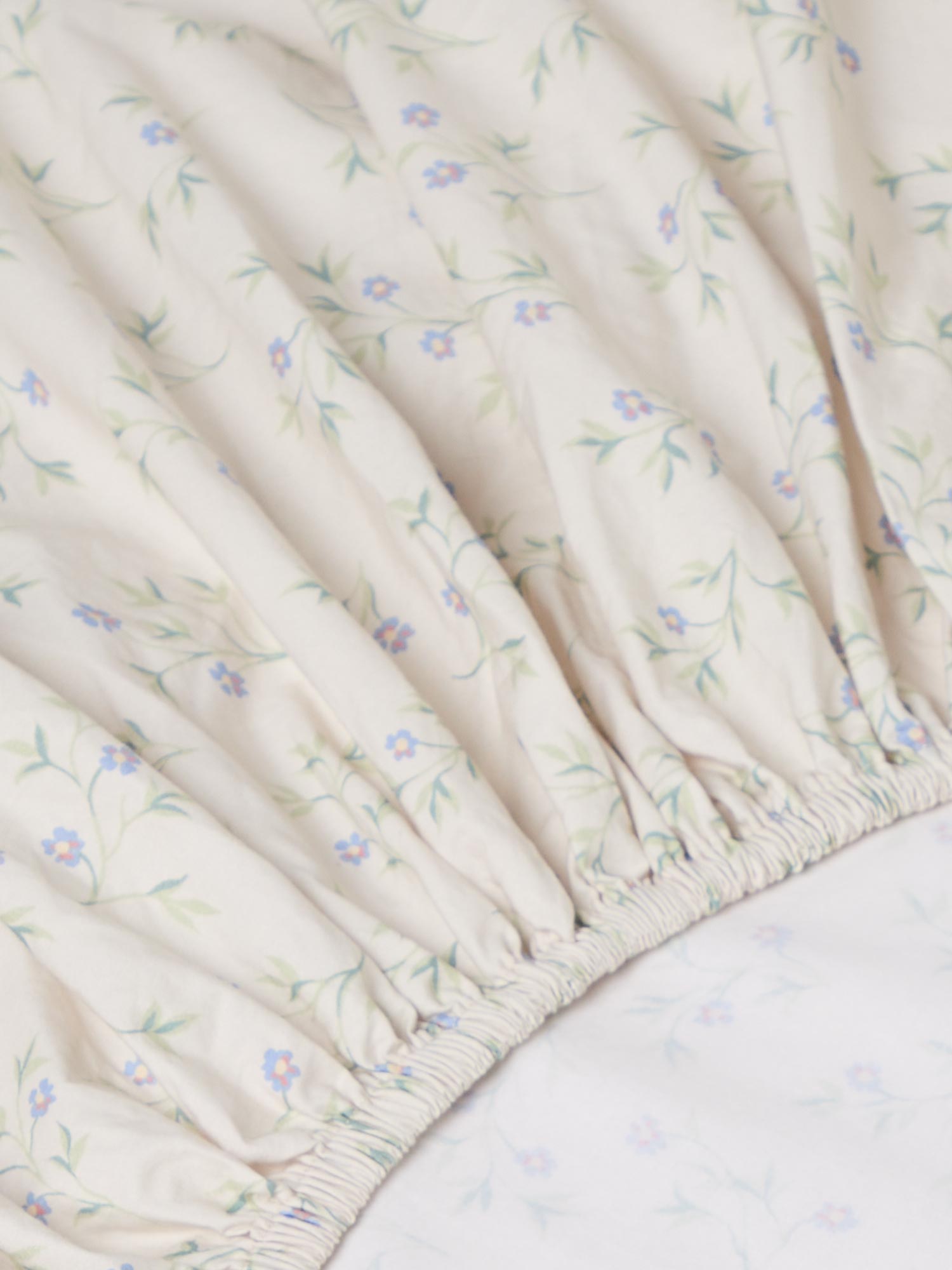 Cream Floral Cotton Fitted Sheet