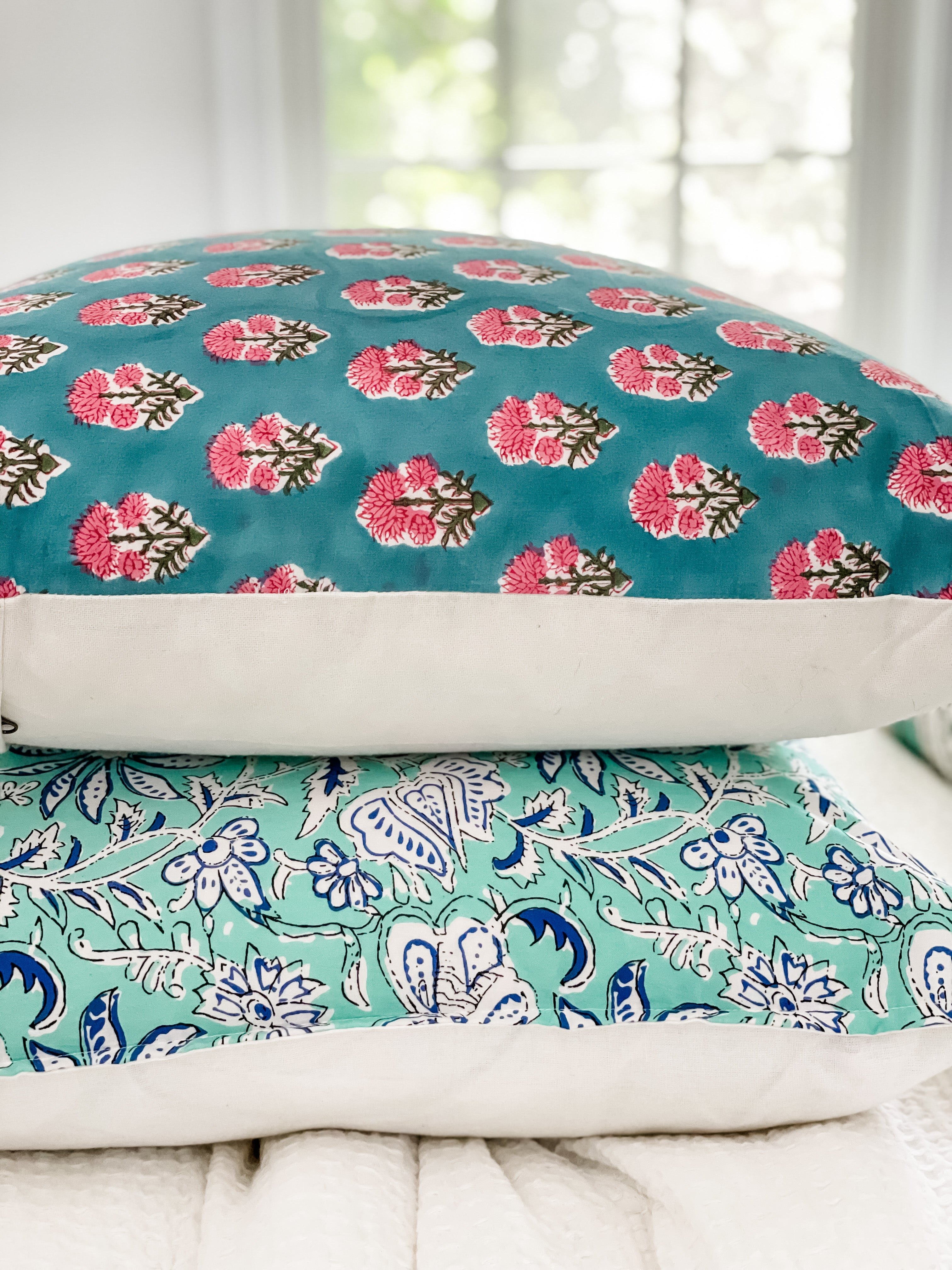 Aqua Blue Textured Cotton Home Cushion Cover