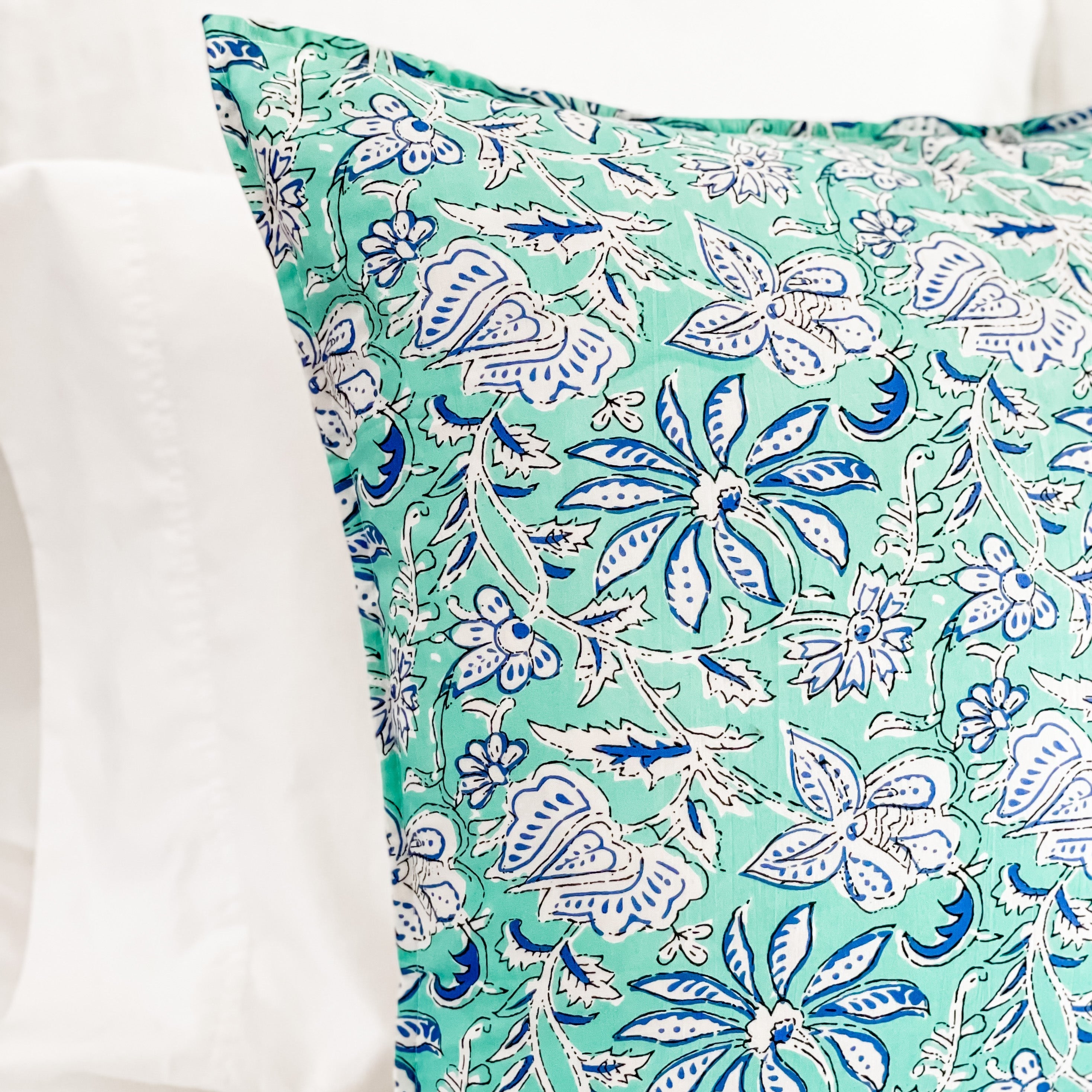 Aqua Blue Textured Cotton Home Cushion Cover